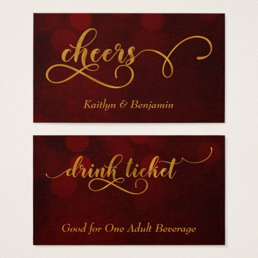 Goldtypografie über Red Bokeh Drinks Tickets (Vorne & Hinten)