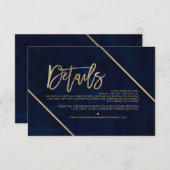 Goldtypografie und blaue Hochzeitsrichtung Begleitkarte (Vorne/Hinten)