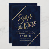 Goldtypografie und blaue Wasserfarbe Save the Date (Vorne/Hinten)