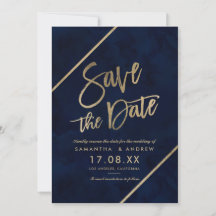 Goldtypografie und blaue Wasserfarbe Save the Date