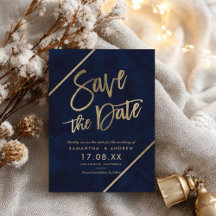 Goldtypografie und blaue Wasserfarbe Save the Date