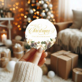 Goldtypografie Weihnachten Poinsettia weiß Runder Aufkleber