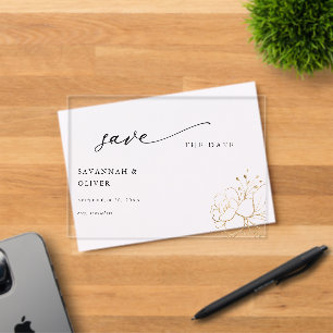 Goldumrandete Florale Save the Date Acryleinladungen