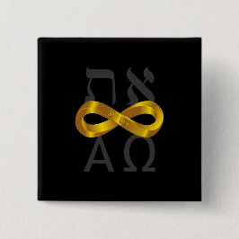 Goldunendlichkeitssymbol. Aleph Tav - Alpha und Button
