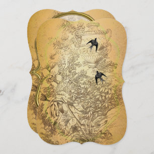 Goldurn Vintage Vögel Hochzeitseinladung Einladung