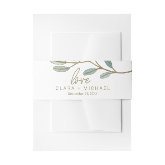 Goldvene Eucalyptus Wedding Invitation Bly Band (Vorderseite Beispiel)