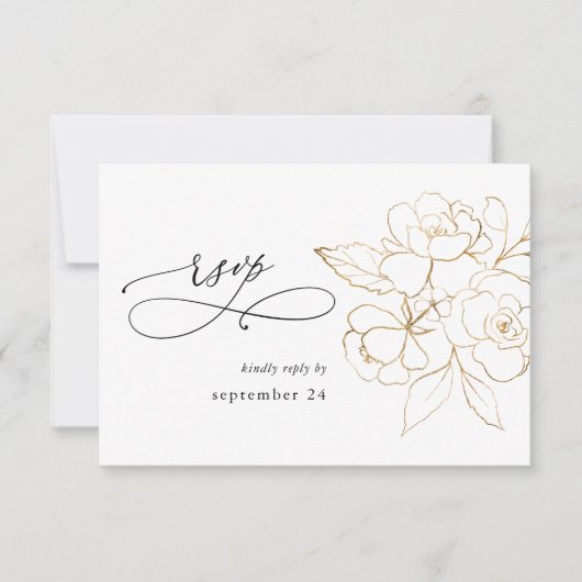 Goldverkleidete Blütenblätter auf weißem UAWG RSVP Karte (Vorderseite)