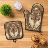 Goldverziert Ofenhandschuh & Topflappen-Set (Oben Unten)