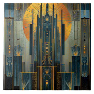 Goldverzierter Art Deco-Wolkenkratzer der Mitterna Fliese