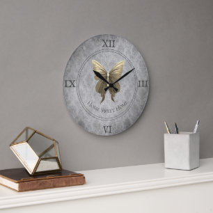 Goldverzierter Schmetterling Große Wanduhr