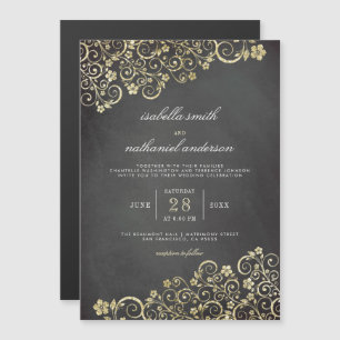 Goldverzierung auf Tafel   Moderne Hochzeit Magneteinladung