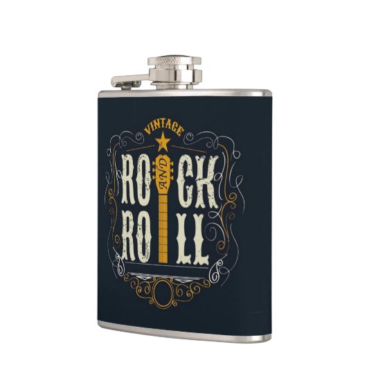 GoldVintages Felsen-u. -rollenlogo Flachmann (Links)