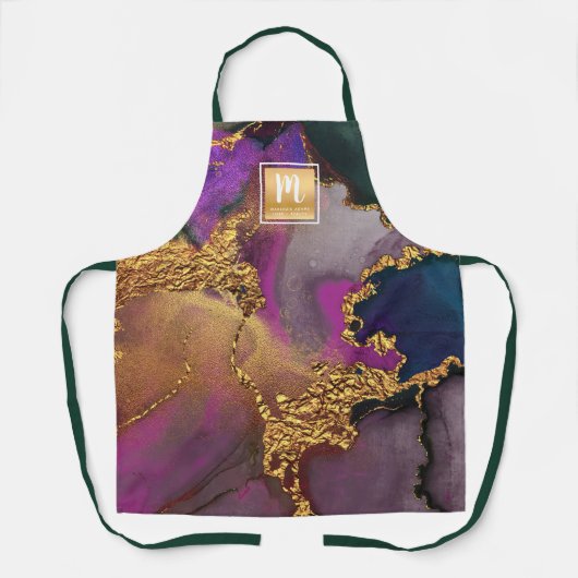 Goldviolett-Salon-Monogramm-Marmor-Aquarell Schürze (Vorderseite)
