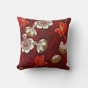 Goldvogel-Blumen-Glitzer Burgunders roter Kissen