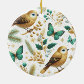 Goldvögel und Smaragdgrüne Schmetterlinge Keramik Ornament (Hinten)