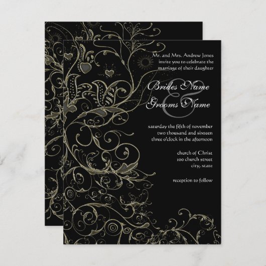 Goldvögel und Wirbel Hochzeitseinladungen Einladung (Vorne/Hinten)