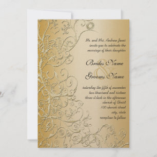 Goldvögel & Wirbel Schwarzer Schriftart Einladung 