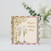 Goldvorkommen Frauen Rosa Goldcreme Geburtstag Einladung (Stehend Vorderseite)