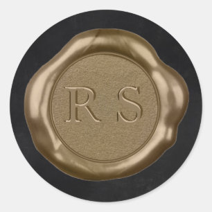 Goldwachs-Siegel-Aufkleber-Monogramm auf Holzkohle Runder Aufkleber