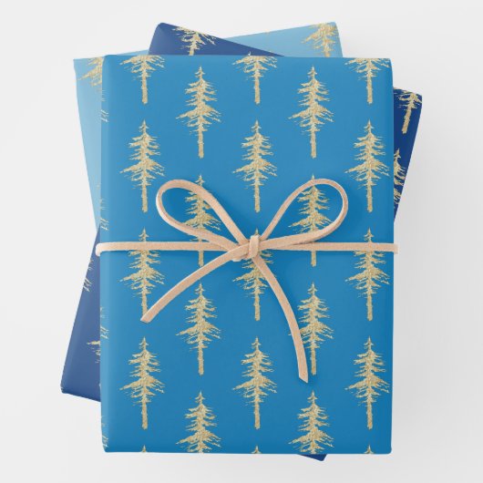 Goldwald Pine Tree Forest Blue Sky Blue Navy Geschenkpapier Set (Beispiel)