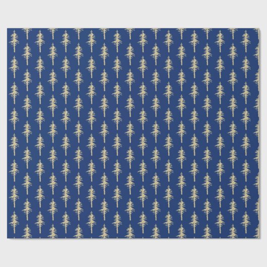Goldwald Pine Tree Forest Holiday Navy Blue Geschenkpapier (Flach)