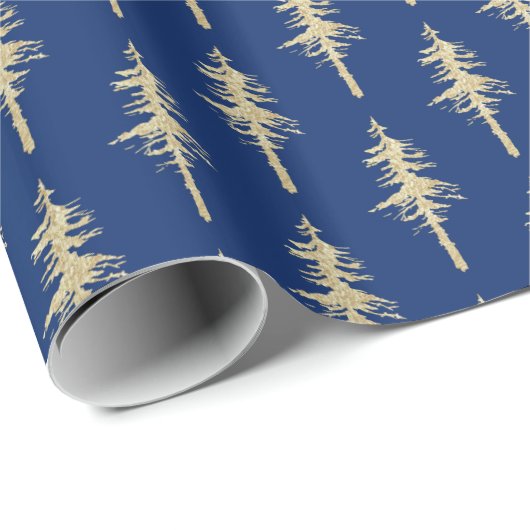Goldwald Pine Tree Forest Holiday Navy Blue Geschenkpapier (Rolleneckpunkt)