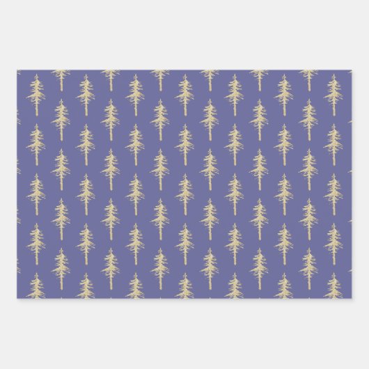 Goldwald Pine Tree Forest Mulberry Lila Geschenkpapier Set (Vorderseite)