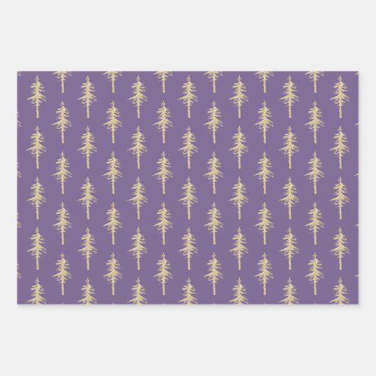 Goldwald Pine Tree Forest Mulberry Lila Geschenkpapier Set (Vorderseite 3)