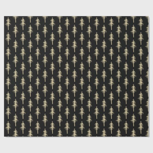 Goldwald Pine Tree Schwarz Geschenkpapier (Flach)