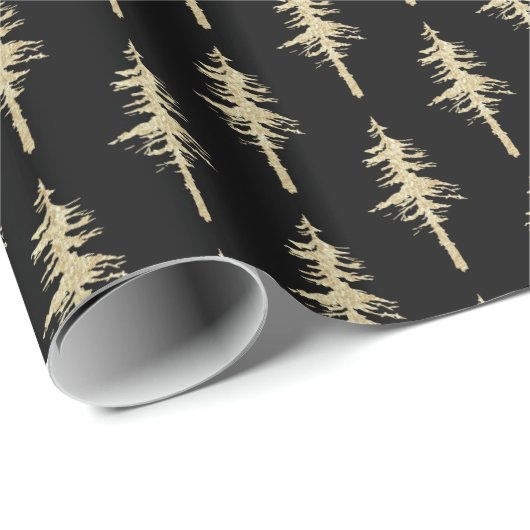 Goldwald Pine Tree Schwarz Geschenkpapier (Rolleneckpunkt)