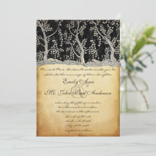 Goldwald Romantische Bäume Hochzeitseinladungen Einladung