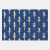 Goldwald-Spruce-Bäume auf Navy Blue Geschenkpapier Set (Vorderseite 2)