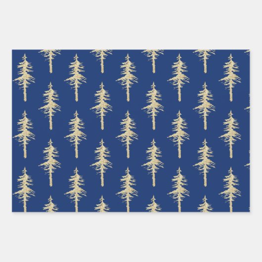 Goldwald-Spruce-Bäume auf Navy Blue Geschenkpapier Set (Vorderseite 2)