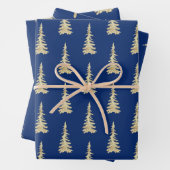 Goldwald-Spruce-Bäume auf Navy Blue Geschenkpapier Set (Beispiel)