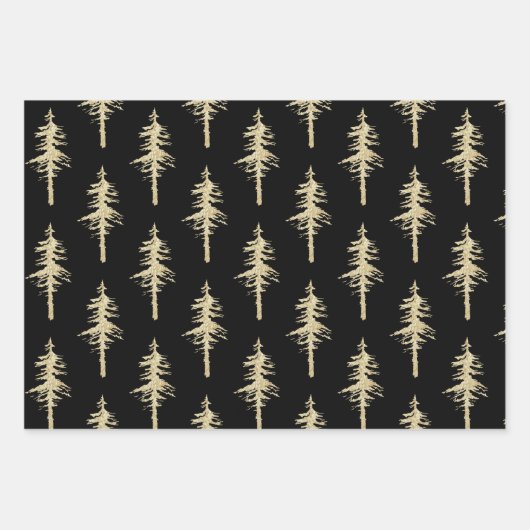 Goldwaldbaumen auf soliden schwarzen Flächen Geschenkpapier Set (Vorderseite 2)