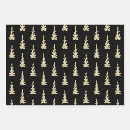 Goldwaldbaumen auf soliden schwarzen Flächen Geschenkpapier Set (Vorderseite)