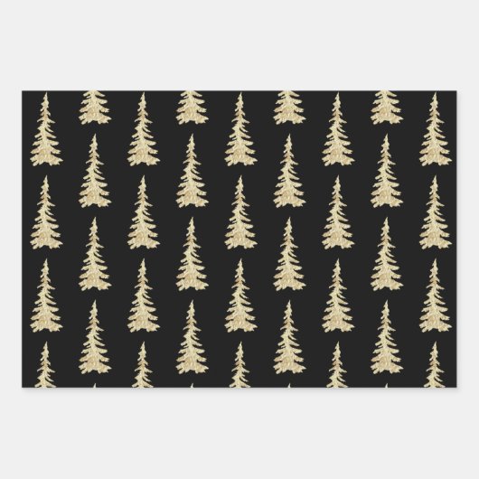 Goldwaldbaumen auf soliden schwarzen Flächen Geschenkpapier Set (Vorderseite 3)
