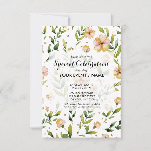 Goldwaldgrün Senf Gelbe Polka Punkte Einladung (Vorderseite)