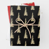 Goldwaldlandspruce Trees Schwarz-weißer Urlaub Rot Geschenkpapier Set (Beispiel)