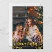 Goldwärme wünscht Winter-Blätter Foto Weihnachten Einladung (Vorderseite)