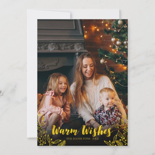 Goldwärme wünscht Winter-Blätter Foto Weihnachten Einladung (Vorderseite)