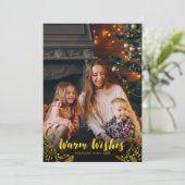 Goldwärme wünscht Winter-Blätter Foto Weihnachten Einladung (Stehend Vorderseite)