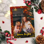 Goldwärme wünscht Winter-Blätter Foto Weihnachten Einladung<br><div class="desc">Einfache Weihnachtskarte mit niedlichem Foto und einem Schriftart mit Goldkalligraphie,  ideal für Lichtbilder.</div>