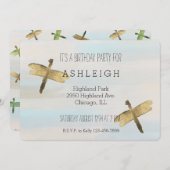 Goldwasserfarbe-Libellen-Geburtstag Einladung (Vorne/Hinten)