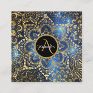 Goldwasserfarbe und Nebula mandala Blau Quadratische Visitenkarte