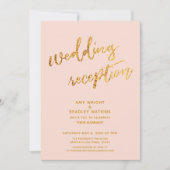 Goldwaves & Handwriting Blush Hochzeitsempfang Einladung (Vorderseite)