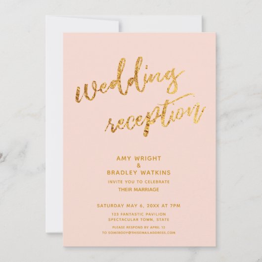 Goldwaves & Handwriting Blush Hochzeitsempfang Einladung (Vorderseite)