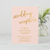 Goldwaves & Handwriting Blush Hochzeitsempfang Einladung (Stehend Vorderseite)