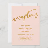 Goldwaves & Handwriting Blush Hochzeitsempfang Einladung (Vorderseite)