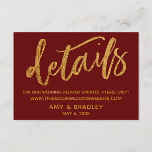 Goldwaves & Handwriting Burgundy Wedding Details Begleitkarte